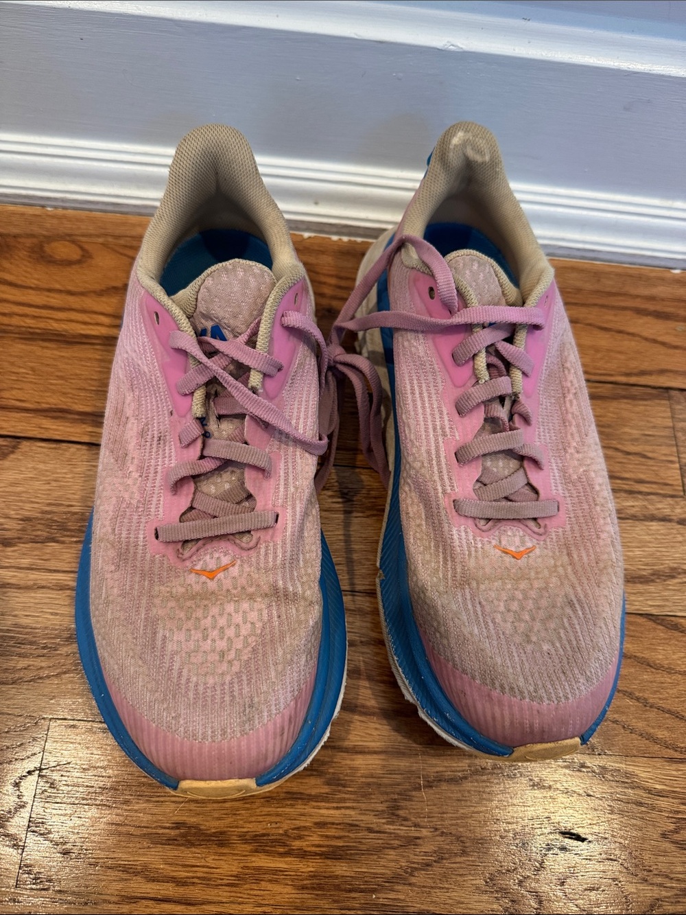 Hoka Women’s Pink Running Shoes with Blue Midsole